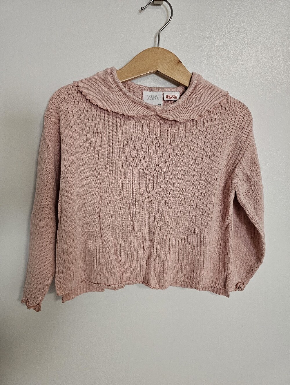 🧸2/20$ Zara Girls Pink Collared Sweater Size 3-4T Ruffles